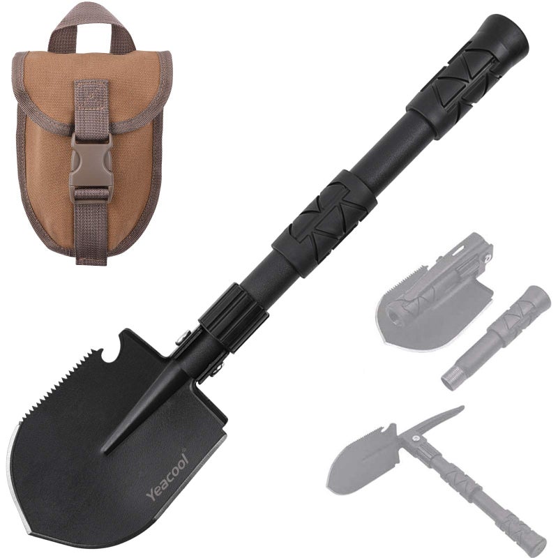 Yeacool Folding Survival Shovel Multi-Tool, Heavy-Duty Military Entrenching Tool with Pickaxe, Collapsible Spade for Disaster Recovery, Car Emergency, Metal Detecting, Camping, Digging, and Gardening - Image 1